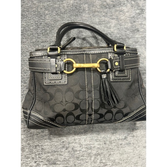 Coach Handbags - Coach Vintage Y2k Black Hampton Jacquard Signature Leather Trim Satchel Bag